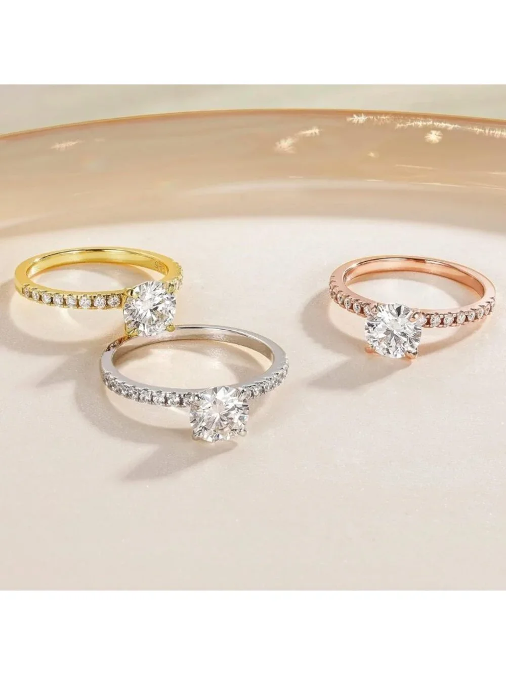 925 Sterling Silver Round Cut Engagement Ring for Women, Sizes 3-13, Elegant